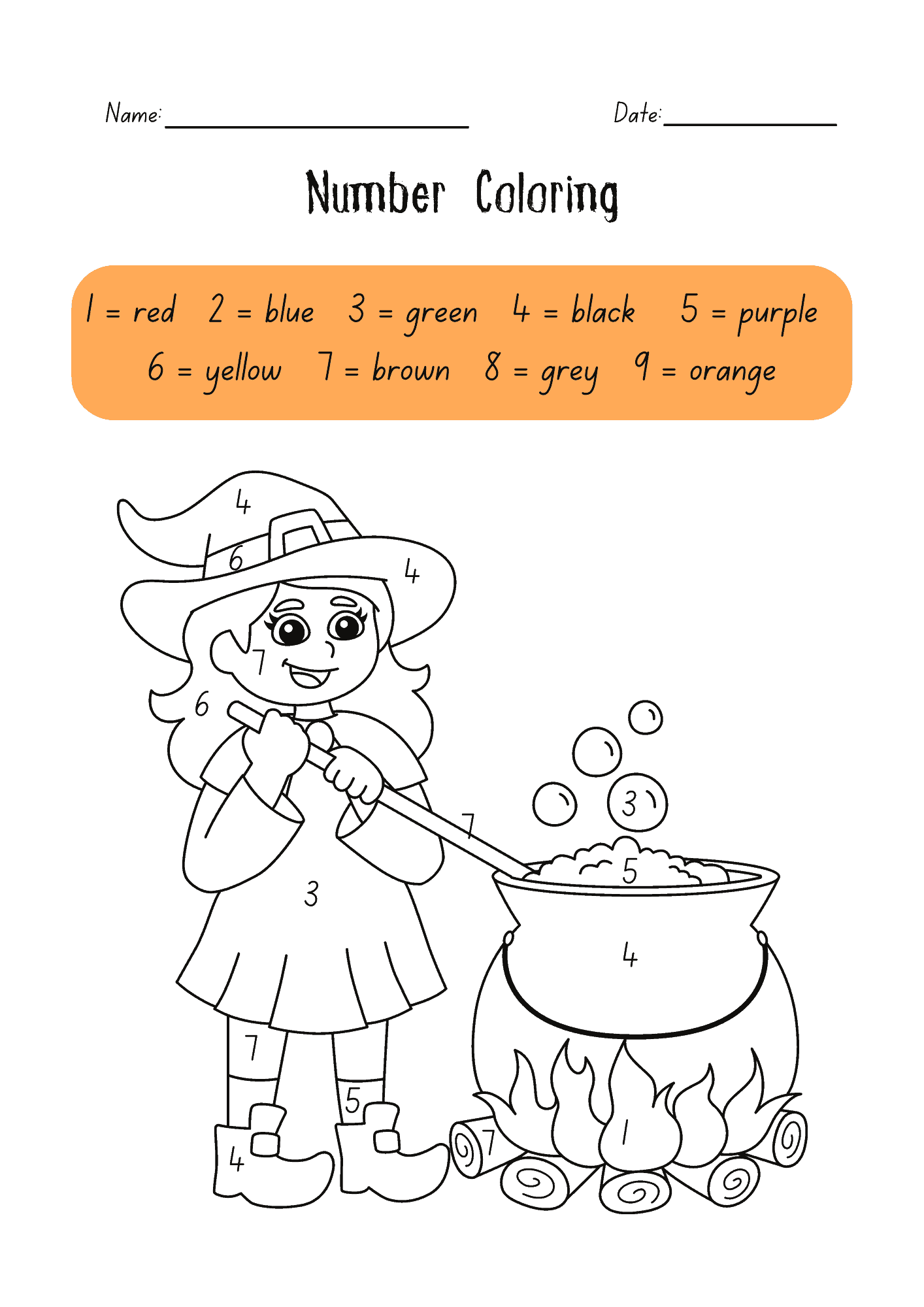 Vintage Witch Halloween Coloring Page 