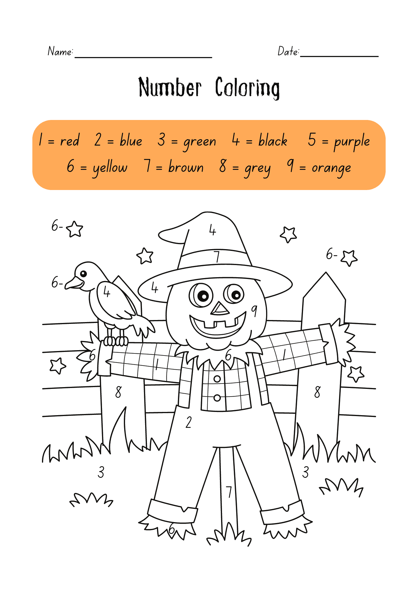 Black and White Basic Halloween Color by number coloring pages