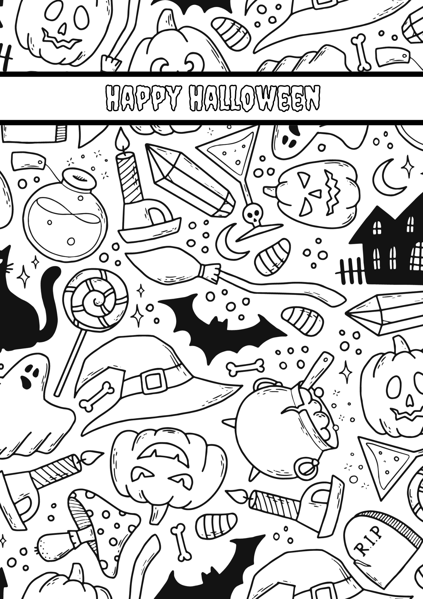 Black and White Halloween Coloring Page
